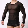 Undershirts Sexy Long-Sleeve T-Shirt Gauze Thin Breathable Mens Transparent Perspective Mesh Underwear Poleras Manga Larga De Mall2734