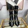 Bottes de luxe à talons hauts pour femmes, chaussures à rivets avec boucle en métal, bottes de styliste en cuir, style punk, bottes pointues à fermeture éclair, à la mode