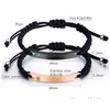 Bracciale per coppia in acciaio al titanio moda oro rosa / nero con ciondolo amore braccialetto regolabile in tessuto consegna goccia Dhw6J