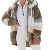 Jaquetas femininas inverno casaco feminino moda casual costura xadrez senhoras roupas com capuz zíper senhoras casaco de pelúcia jaqueta 230919