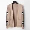 23SS Men Women sweater jacket cashmere cardigan knitted V-neck loose striped sweater thin trench coat3187