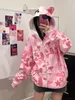 Damen Hoodies Sweatshirts Y2K Reißverschluss Hoodie für Frauen Harajuku süßer Anime Cartoon Print Hoodie Sweatshirt Casual Goth Übergroße Kawaii Jacke 230919