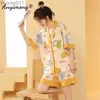 Women's Sleepwear Summer Juice Women Pajamas M-5XL Plus Size Kimono Sleepwear Casual Shorts Loungewear Cotton Lapel Cartoon Homesuits 2 Pieces Set L230919