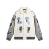 Осенне-зимняя брендовая белая куртка 2023, новое пальто для любителей мужчин и женщин LO Бейсбольная куртка-бомбер с вышитыми шерстяными кожаными рукавами для тяжелой промышленности
