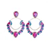 Boucles d'oreilles pendantes pour femmes, couleur or, chaîne en strass rose, grand pendentif exagéré, longue goutte, bijoux de printemps