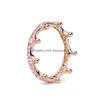 Frühlingsring 925 Sterling Silber Roségold Rosa Verzauberte Krone Ringe Original Mode DIY Charms Schmuck Für Frauen Machen Drop Lieferung Dhjpk