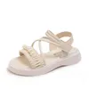 Sandálias Grandes Crianças Menina Verão Pérola Romana Sapatos Flat Bottomed Não Deslizamento Diário Com Vestido Bebê Slides Criança Tamanho 4