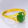 Pierścienie klastra Temperament splatany 24K Emery Gold Yellow Imitation Green Chalcedony i Tian Jasper Wedding Pierdzież Otwarta kobieta