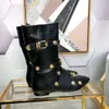 Bottes de luxe à talons hauts pour femmes, chaussures à rivets avec boucle en métal, bottes de styliste en cuir, style punk, bottes pointues à fermeture éclair, à la mode