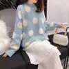 Kobiety swetry polka kropka luźna swetra kobiet pulloczy koreańsko -mody jesienne zima słodka damska dzianina jumper pull ponadwymiarowy femme os305