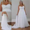 Cristaux Plus Taille Robes De Mariée De Plage 2019 Corset Dos Bretelles Spaghetti En Mousseline De Soie Longueur De Plancher Empire Taille Robes De Mariée Élégantes 2077