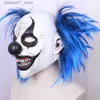 Other Event Party Supplies Realistic Latex Blue Hair Smiling Clown Mask Halloween Haunted House Ghost Headgear Party Cosplay Scary Props Q230919