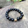 Sn0366 pedra natural moda 12mm contas pretas pulseira de pedra masculina mala yoga buda pulseira presente de natal jóias 2947