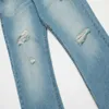 Jeans casual con micro corno a tubo dritto danneggiato blu lavato di marca di moda di High Streetx9s5