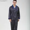Damen-Nachtwäsche, bedruckter Seidenpyjama für Herren, gemütlich, weich, glatt, langärmlig, Nachthemd, Oberteil, Hose, zweiteiliges Herren-Pyjama-Set L230919