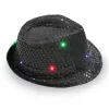 Top Jazz Hoeden Knipperlicht Up Fedora Caps Pailletten Cap Fancy Dress Dance Party Hoeden Unisex Hip-Hop Lamp lichtgevende Cap