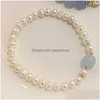 Chain Fresh Water Pearl Bracelet Aquamarine Crystal Beads Fashion Women Summer Beach Elastic Friendship Bracelets Drop Delivery Jewelr Dh4Jz