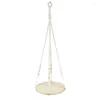 Garden Supplies Macrame Plant Hanger With Round Wooden Plate Tray Tassel Hanging Planter Shelf K0AB