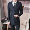 Men's Suits Medium And Long Boutique (jacket Vest Trousers) Young Korean Version Of Handsome Slim Suit Bridegroom Dress Three Pieces