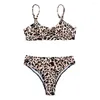 Women's Swimwear Women Sexy Leopard Snake Print Swimsuit Padded Bra Low Rise Briefs Bikini Set With Semicircle Ring Summer Swimsuits For