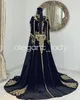 Black Velvet Caftan Mariage Evening Formal Dresses With Cape Two Pieces Lace Applique Henna Marockan Prom Clown Outfit