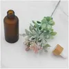 Packing Bottles Wholesale Frosted Amber White Glass Dropper Bottle 15Ml 30Ml 50Ml With Bamboo Cap 1Oz Wooden Essential Oil Drop Delive Dhyb9