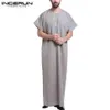 Incerun muslimska kaftan män tryckt kort ärm vintage kläder dubai saudiarabien islamisk lös o nack män jubba tobe plus size285j