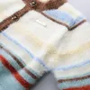 Kvinnors stickor Imitation Mink Velvet Sweater Coat 2023 Autumn Winter Fashion Stripe Stripe Cardigan Female Knitwear Tops