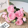 Flores decorativas seda peônia buquê de flores artificiais 5 cabeça 4 bud 10 cachos para decoração de festa em casa arranjo de eventos de casamento