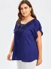 Kvinnors plus size tshirt 5xl kvinnor kläder tshirts sommar kort ärm chiffong tröjor toppar spets vneck mode blå kvinnlig tees 230919