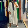 Abbigliamento etnico Musulmano Moda Uomo Abito lungo Abaya Caftano Arabo islamico 2022 Camicia patchwork con stampa a righe3156