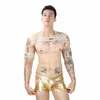 Underbyxor män Boyshort Bright Shorts Gold Imitation Leather Underwearperformance Clothing Underwear Big Chest High Elastic Muscle Shoulder