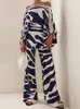 Kvinnors spårvagnar Kvinnor Casual Satin Print Suit Fashion Hollow Off Shoulder Tops With Long Pants 2 Piece Set Spring Loose Pending Outfits 230918