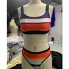 Women's Swimwear VOLALO Women Colorful Stripe Print Back String Bikini Backless Bathing Suits Striped Swimsuit