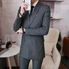 Men's Suits Medium And Long Boutique (jacket Vest Trousers) Young Korean Version Of Handsome Slim Suit Bridegroom Dress Three Pieces