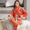 Women's Sleepwear Women Winter Flannel Pajama Set Fleece Homewear Thick Warm Coral Female Suit Fall Sweatshirt Ladies Pyjamas