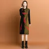 Vintage Elegant Graphic Jacquard Knitted Dresses Autumn Winter Going Out O-Neck Warm Travel Midi Frocks 2023 Women Designer Long Sleeve Slim Vacation Sweaters Dress