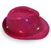 Top Cappelli Jazz Lampeggiante Illuminato Cappellini Fedora Cappello con paillettes Vestito operato Cappelli per feste da ballo Lampada hip-hop unisex Cappello luminoso