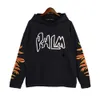 Tasarımcı Moda Giyim Lüks Erkek Sweatshirt Palms Angels 22 Sonbahar/Kış Yeni Hat Erkekler Siyah Alev Baskı Gevşek Uzun Kollu Hoodie5lwu