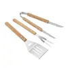 Strumenti: set di strumenti per barbecue, griglia in acciaio inossidabile, tre pezzi, forchetta per esterno, pala, manico in legno a 3 pezzi