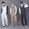 Popping Street Dance Performance Suit Men Hip Hop Suit Locking Vest Machine Dance Clothing Street Dance Stage Suits Vest Pants 319y