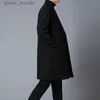 Männer Wollmischungen 2022 Winter Woolen Windjacke Männlich Solide Mittellange Koreanische Mode Anzug Kragen Trendy Mantel männer Slim Fit Elegant Trench L230919