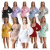 Grundläggande casual klänningar fyrkantig krage bandage klänning kvinnor fast vecked lykta ärm wrap chest ruched bodycon mini höst droppe del dhjny