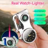 Multifunctional Windproof Gas Jet Lighter Outdoor Lighter with Compass Bottle Opener Real Watch Lighter Inflated Gadgets