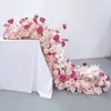 Dekorative Blumen, Hochzeit, Tischdekoration, Blumenläufer, rosa, rote Orchidee, Anthurium, Rose, Seidenblumenreihe, Veranstaltungshintergrund, Streifen, Party-Requisiten