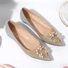 Dress Shoes Wedding Women Winter Bottom Bride Sequin Square Button Pearl Crystal Bridesmaid Flat Heel Pointed