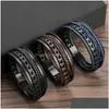 Corrente Envoltório Mti-Layer Cordão De Couro Trançado Pulseira De Aço Inoxidável Fivela Magnética Pulseiras Bangle Cuff Pulseira Street Fashion Jewe Dhuyz