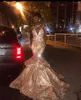 Party Dresses Sparkly Rose Gold paljetter Lång prom Sexig afrikansk V Neck Backless Black Girls Mermaid Graduation Downs