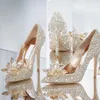 Sparkly Stiletto Heel Crystals Bridal Wedding Dress Shoes For Bride Luxury Designer Rhinestones Heels Pumpar Poined Toe Party Prom 315y