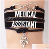 Браслеты-подвески, медицинский помощник медсестры, плетеный кожаный браслет из веревки с буквами для женщин, модные украшения, подарок на день медсестры, Drop Deli Dhjdh